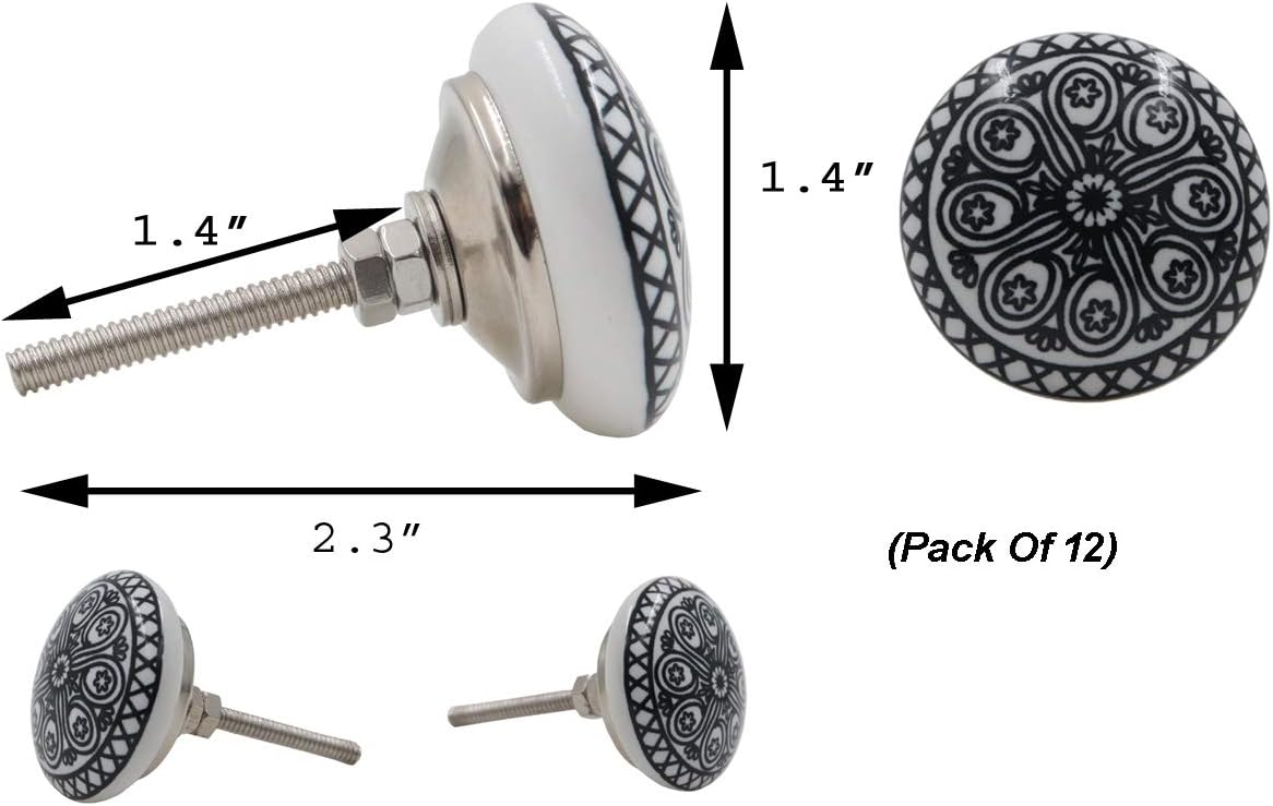 The Metal Magician Cabinet Knob Drawer Pull Ceramic Handles Cupboard Knob Drawer Pull Vintage Shabby Chic Hand Painted Knob Handmade Knob Assorted Knob Black Wheel (Flower) 12Pcs - Image 3