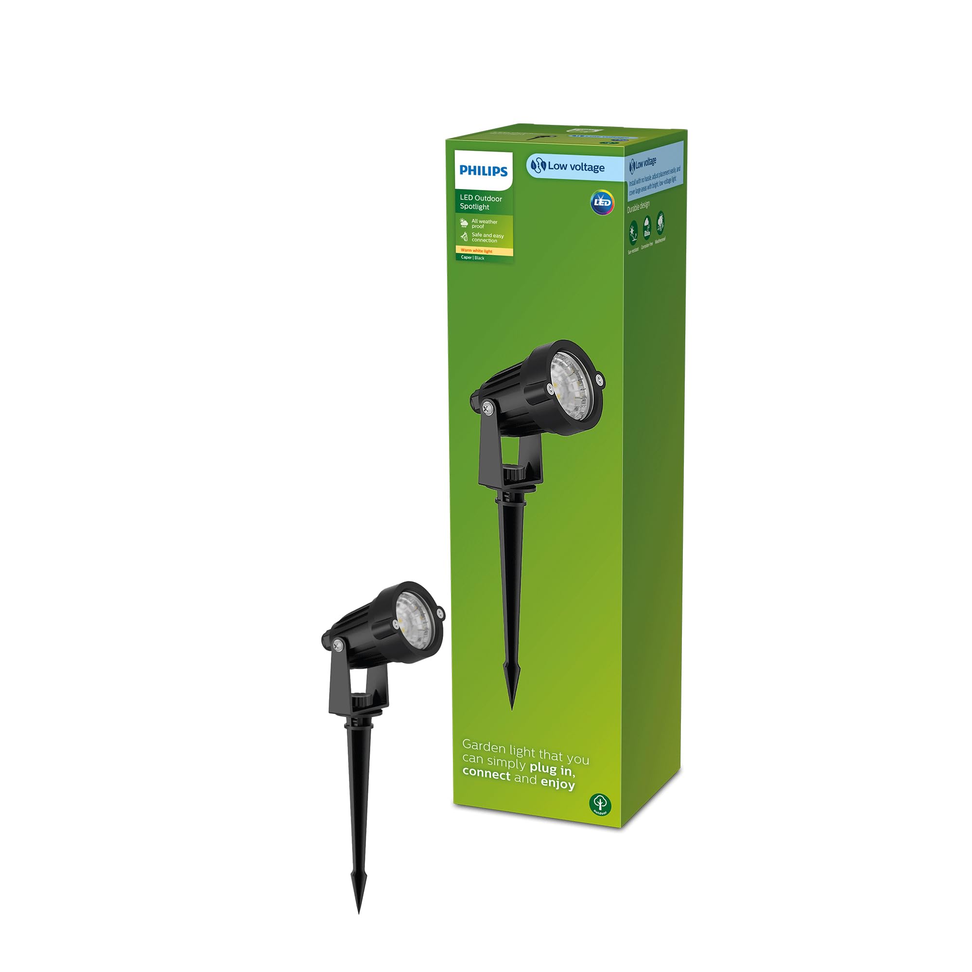 Philips Lighting Caper GardenLink Low-Voltage Outdoor Light, 1x1.5W, Black, 24V, IP67 Waterproof, Erweiterung