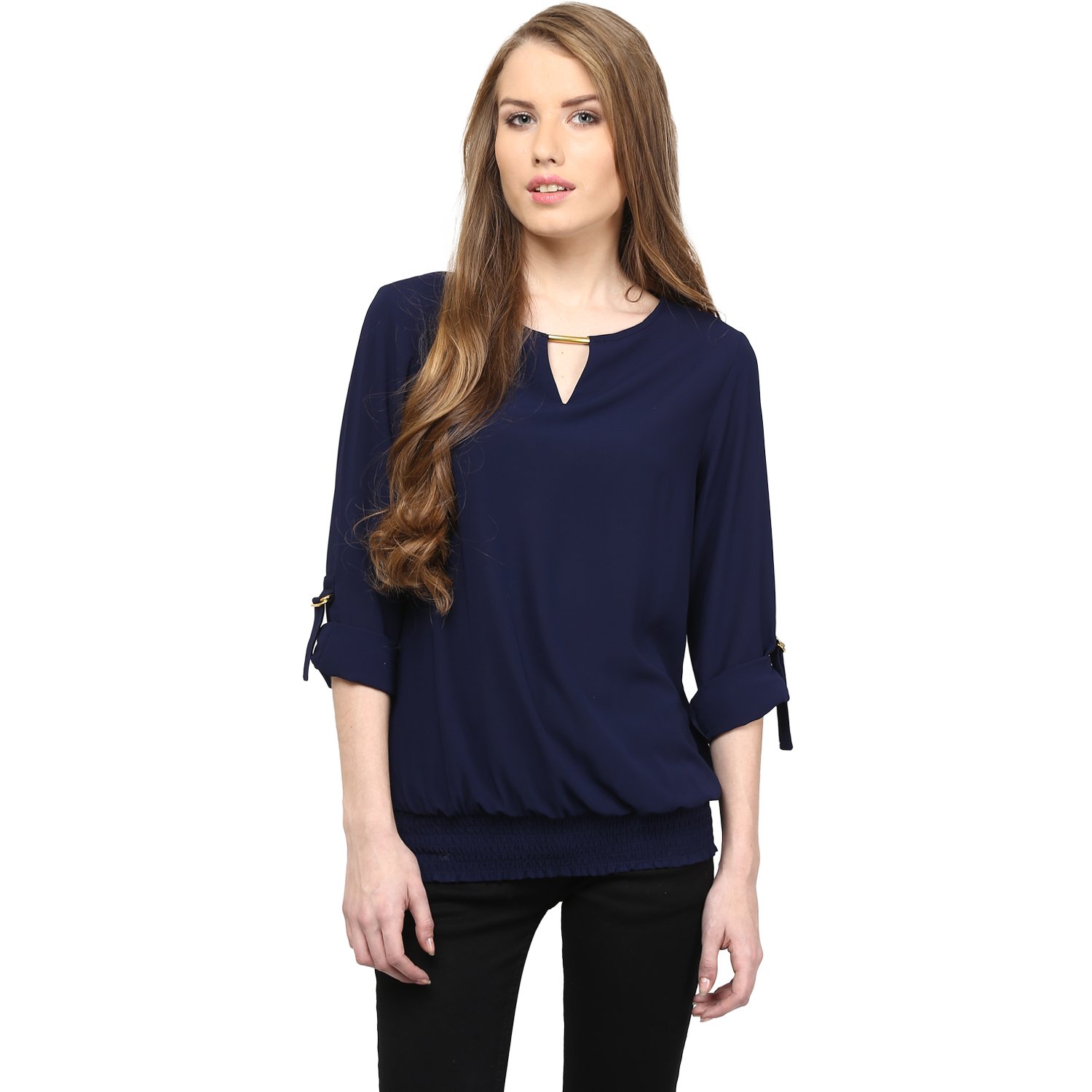 rare women navy blue crepe top (ep1066)