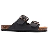 Sandgrens Handmade Unisex Cork Slides | European Top Grain Leather Sandals with Soft Suede Original Footbed, Adjustable Straps, and EVA Rubber Sole | Costa