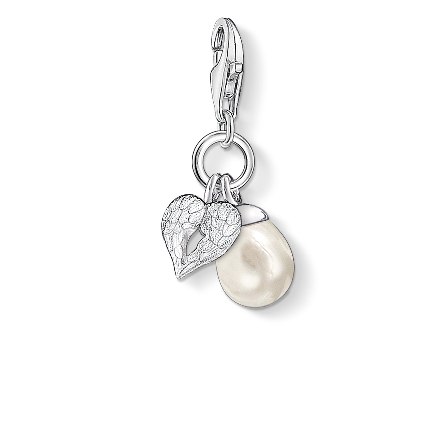 THOMAS SABO Women Charm Pendant Pearl Heart Wings Charm Club 925 Sterling Silver 0779-082-14