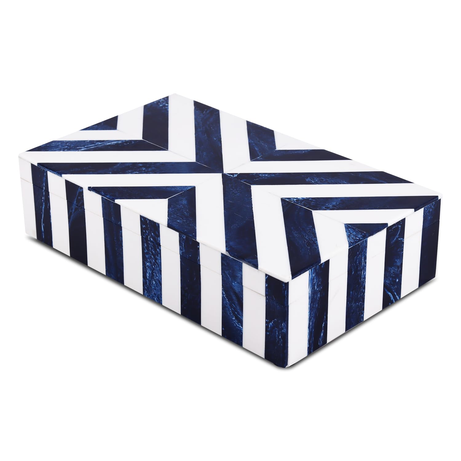 Handicrafts Home Handmade Chevron Pattern Decorative Box - Storage Organizer, Decor Centrepiece, Memory Keepsakes, Home Decor - Boho Style Treasure Box, Multipurpose Gift - Blue, 10x6x2.5 — image 1