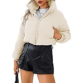 Gihuo Women Cropped Puffer Jackets Winter Zip Up Short Bubble Coat Padding Warm Quilted Crop Outerwear