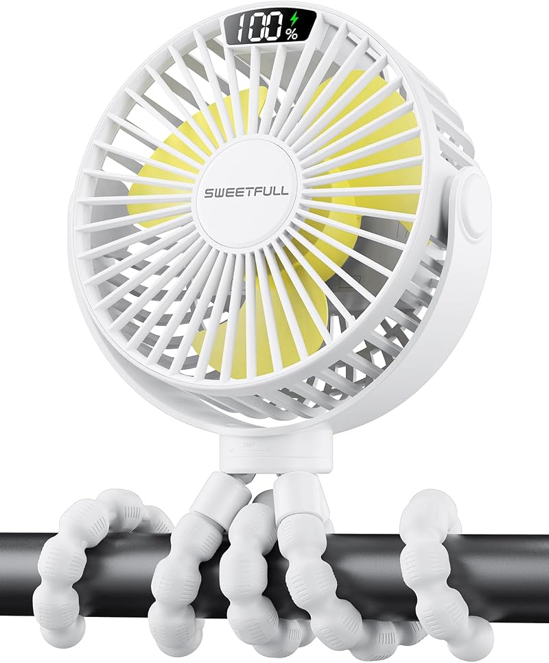 Sweetfull Portable Pram Fan LED Display 4000mAh Rechargeable Battery 4 Speed