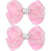 KISZU 4.5 Inch Big Heart Hair Bows Clips HairPins for Girls Children Teens and Women