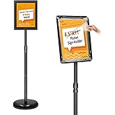 XINANDE Sign Holder Stand 8.5x11 Inch, Adjustable Sign Stand with 360 Rotated Frame, Floor Standing Sign Holder, Snap-Open Frame Display, Outdoor Indoor Poster Display for advertising, Malls, Black