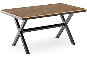 Cozyman Outdoor Dining Table for 6, HDPS and Alium Material, Patio Dining Table with X-Legs, 3-Year Warranty,Weather Resistant Dining Tables for Patio,Yard, Garden,and Lounge, Brown-Oil Printed