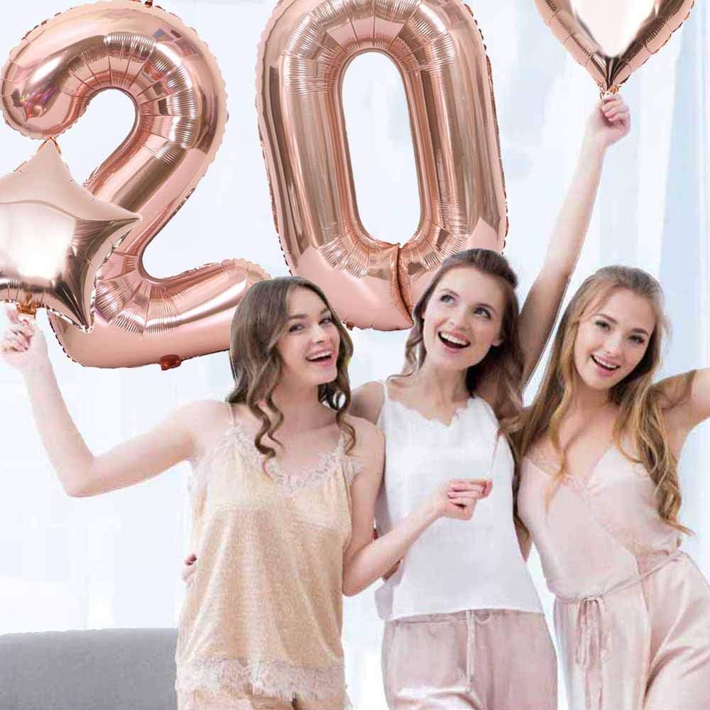 Ceqiny 20th Birthday Decoration Happy Birthday Banner Set Rose Gold Number 20 Balloon Confetti White Latex Balloon Star Heart Foil Balloons Happy 20th Birthday Sash Party Supplies for Girls Women - Image 4