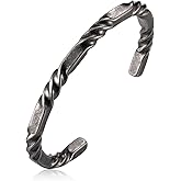 Hisatan Stainless Steel Mens Cuff Bracelet, Minimal Twist Cool Antique Retro/Silver/Black Open Metal Cuff Bangle Bracelets for Men, 65/70mm