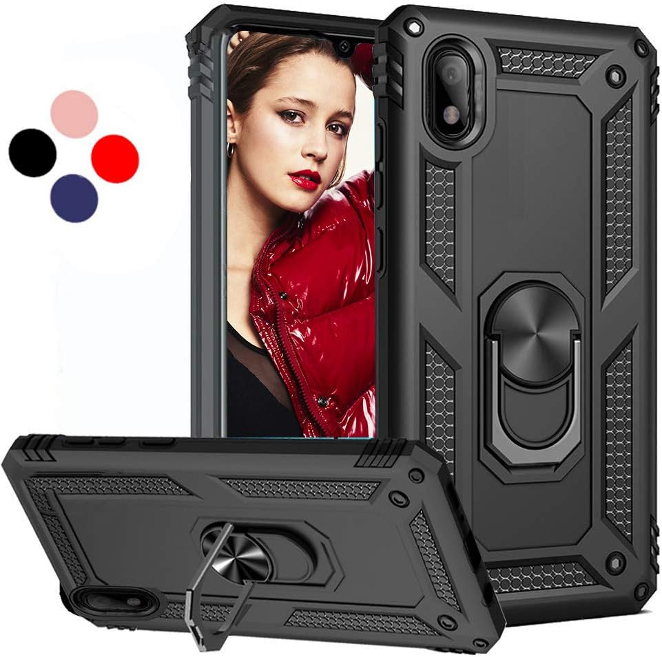 Suordii for Samsung Galaxy A10 Case, Heavy Duty Soft TPU Hard PC Protective Case with 360 Degree Ring Kickstand for Magnetic Car Mount for Samsung Galaxy A10 - Black
