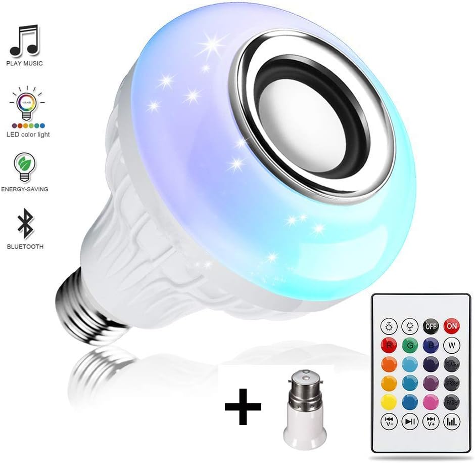 PESCA Led Bulb with Bluetooth Speaker Music Light Bulb E27 LED White + RGB Light Ball Bulb Colorful Lamp with Remote Control for Home, Bedroom, Living Room, Party Decoration