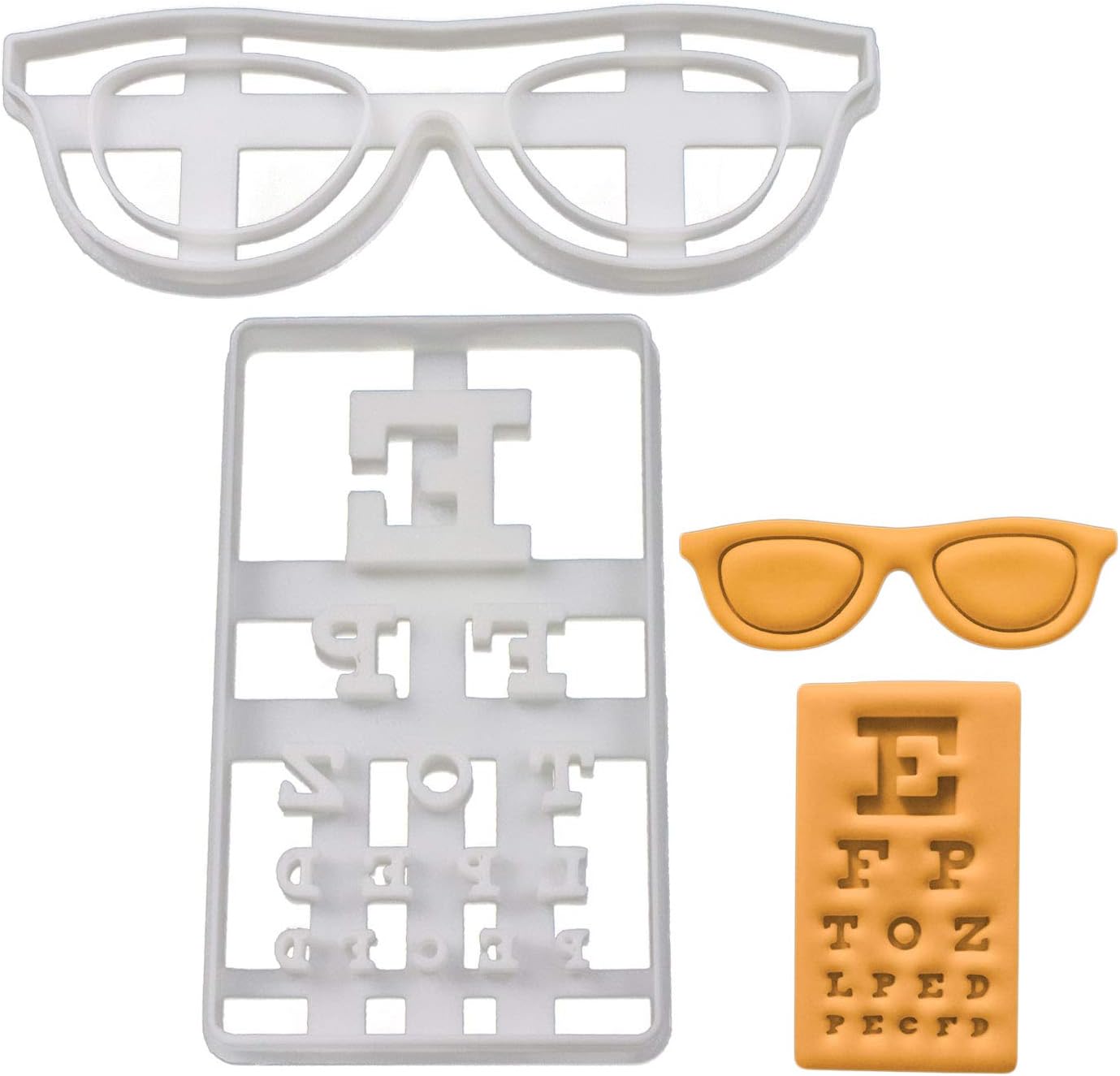 BakerlogySet of 2 Optomology Themed Cookie Cutters (Designs: Snellen Chart and Spectacles) - Detailed Biscuit Cutter Design for Baking and Crafts, Ideal on Fondant, Dough, Clay