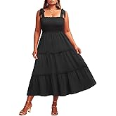 Plus Size Summer Dress - Sun Boho Beach Casual Floral Tiered Smocked Long Maxi Dresses