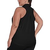 MoFiz Women's Plus Size Golf Polo Shirt Sleeveless Racerback Tennis Tank Tops V-Neck Collared Loose Fit Athletic T-Shirt