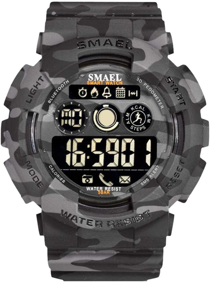 Smael Bluetooth Stopwatch 50m Waterproof Smartwatch (Camouflage Grey)