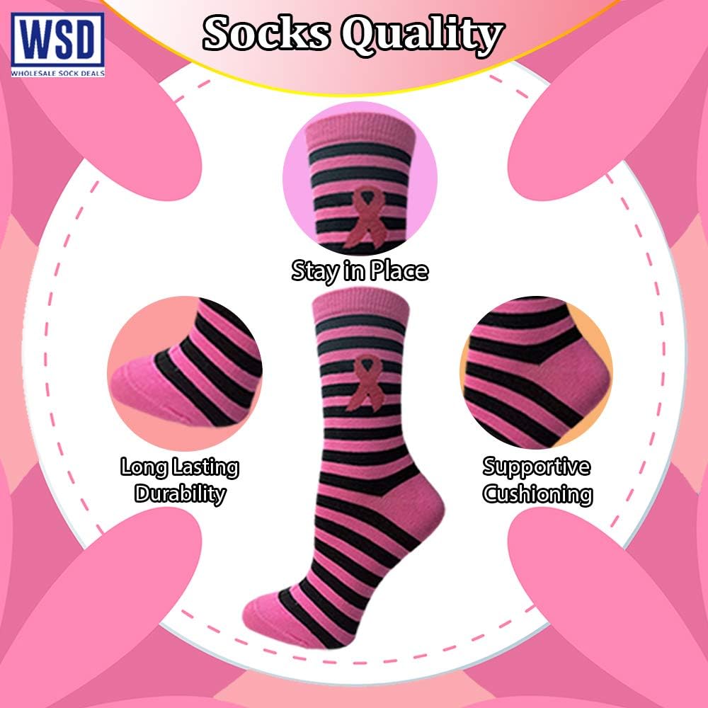60 Pairs of Pink Ribbon Breast Cancer Awareness Ankle/Crew Socks for Women at  Women’s Clothing store