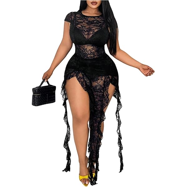 Amazon.com: Floerns Women's Y2k Floral Sheer Lace Short Sleeve Slit Music  Festival Long Dresses White X-Small : Clothing, Shoes & Jewelry