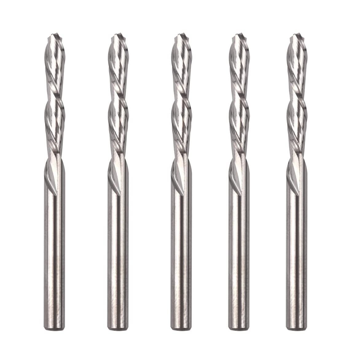 CBRIGHT 2 Flutes CNC Router Bits End Mill 5 pcs 1/8" (3.175 mm) Shank Milling Cutter Tungsten Steel Left Hand 17mm Cutting Edge Tungsten Carbide for Wood MDF Engraving