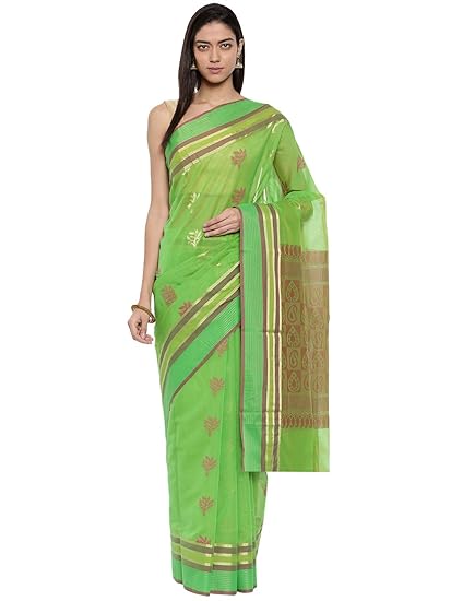 Womens Woven Pure Cotton Saree With Running Blouse (CCOPSC9290_Green)