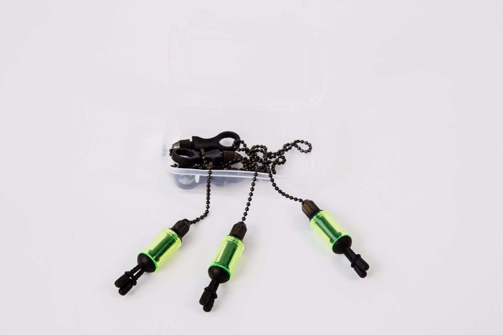 3 x Carp Coarse Fishing Chain Bite Alarm Bobbings Swingers Indicators BOX (Green)
