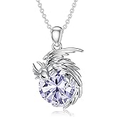 LONAGO Dragon Necklace with Birthstone Sterling Silver Wyvern Dragon Pendant Necklace Gift for Women