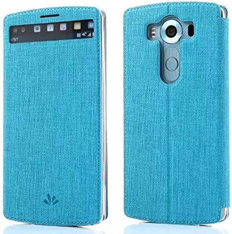 LG V10 case Premium Leather PU Flip Wallet Case with View Window Stand Kickstand Card Holder Magnetic Closure TPU bumper full cover slim Leather Case for LG V10(BLUE)