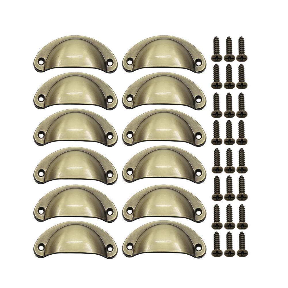 BOZONLI 12 Pack Retro Metal Kitchen Cupboard Drawer Cabinet Door Handles Knobs Bronze Brushed Shell Cup Pull Handle