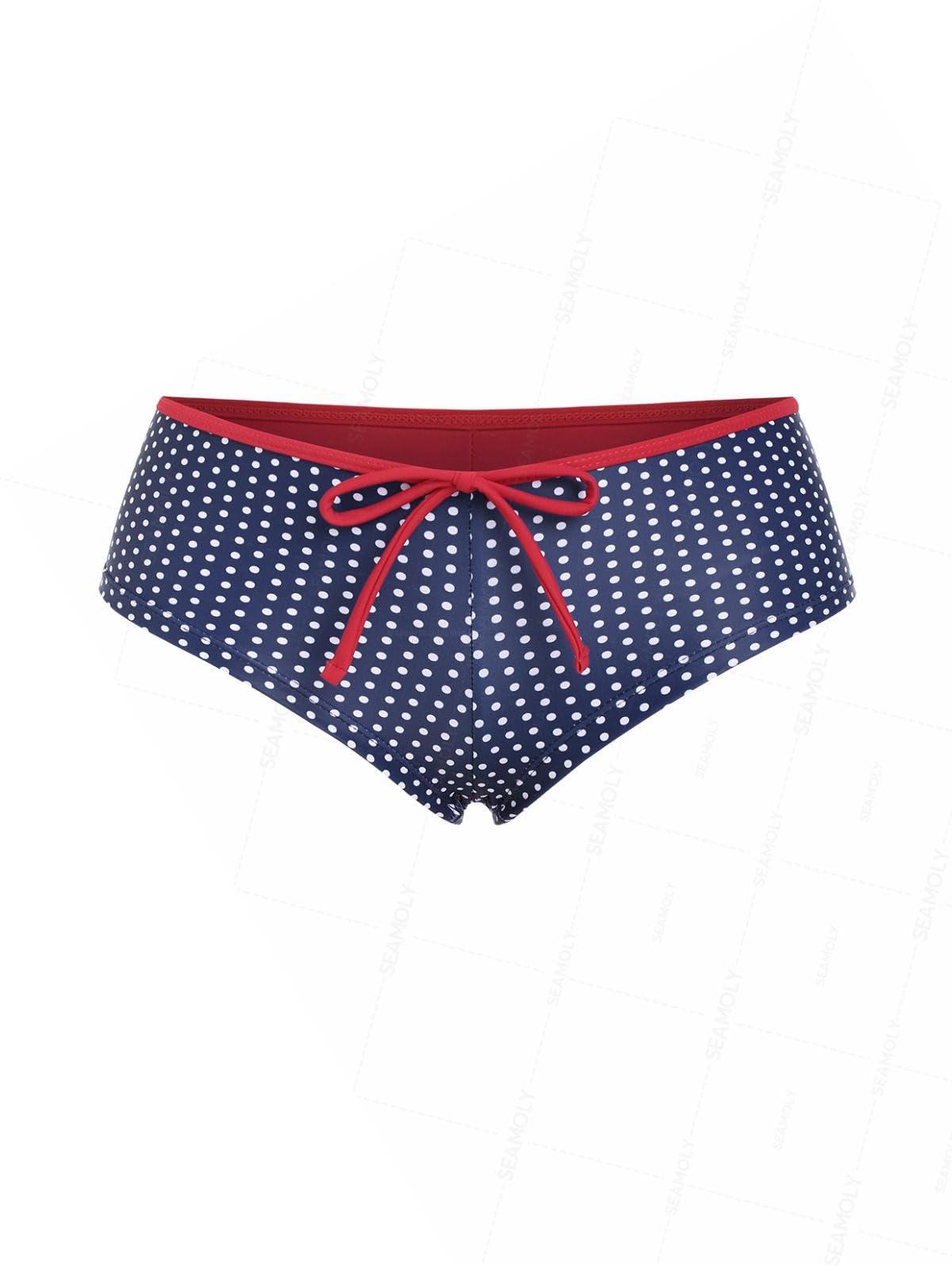 Photo 1 of seamoly Deep Blue Polka Dot Print Contrast Bowknot Beach Swim Bottom Boyshorts Deep Blue M