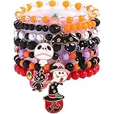 OIDIMS Halloween Bracelets Set for Women Men Cute Skull Star Beaded Stretch Bracelets Friendship Boho Beach Jewelry Bizarre Pumpkin Horror Ghost Bracelet Multi Layer Stacked Band