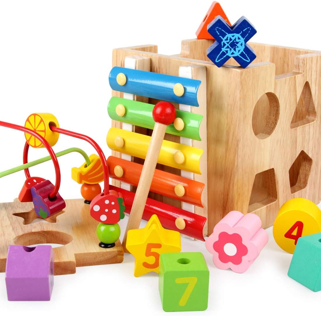 K9ck Cube Jouet En Bois Bebe Activites D Eveils Jeu Educatif Jouet De Premier Age Enfant Labyrinthe Cube De Tri De Formes Amazon Fr Jeux Et Jouets