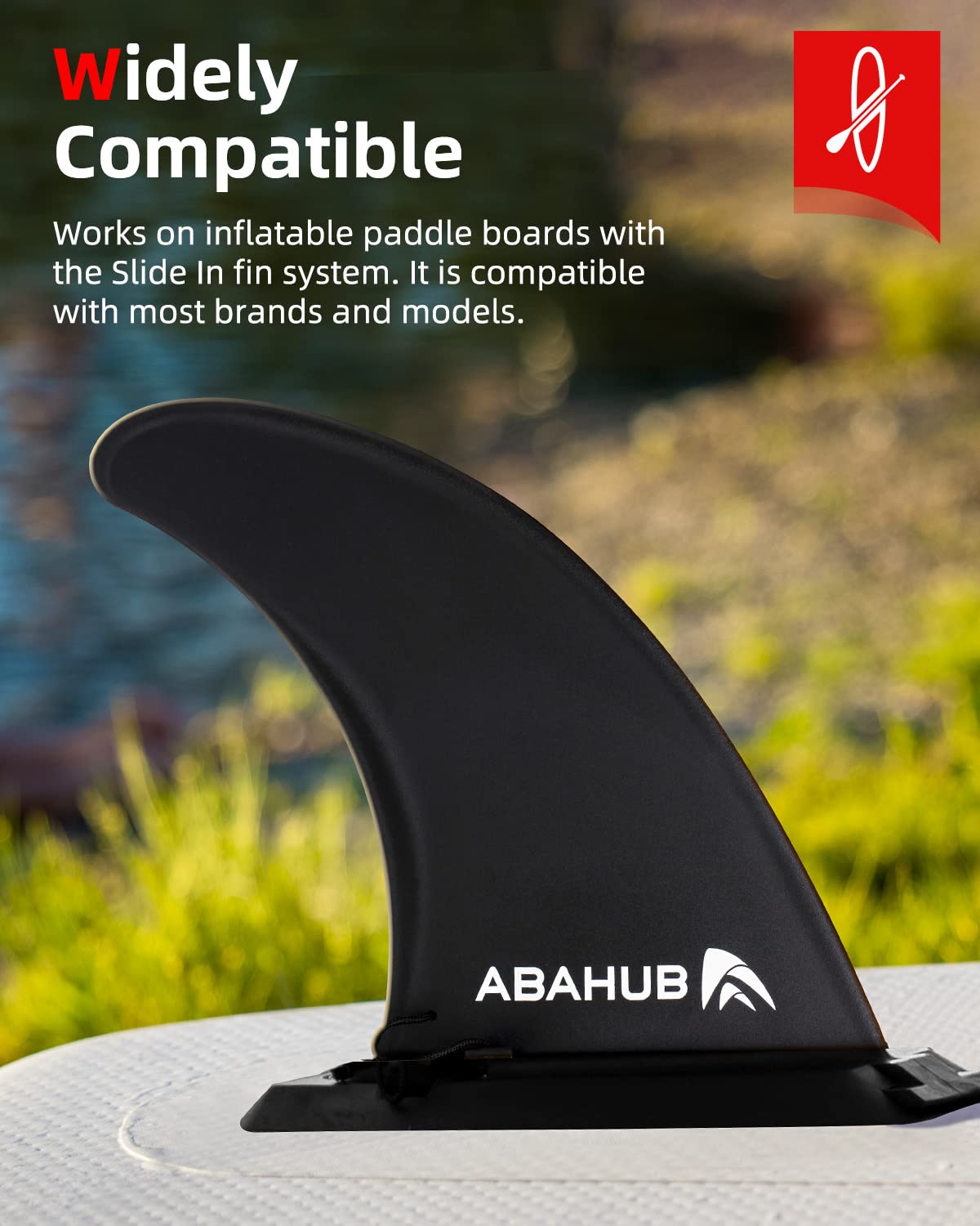 Abahub 9/10'' SUP Single Center Fin with 1 No-Tool Fin Screw, Fiberglass Reinforeced 9/10 inch SUP Replacement Fins for Surfing, Surfboard, Stand-up Paddle Board, Longboard, Black/Blue/White