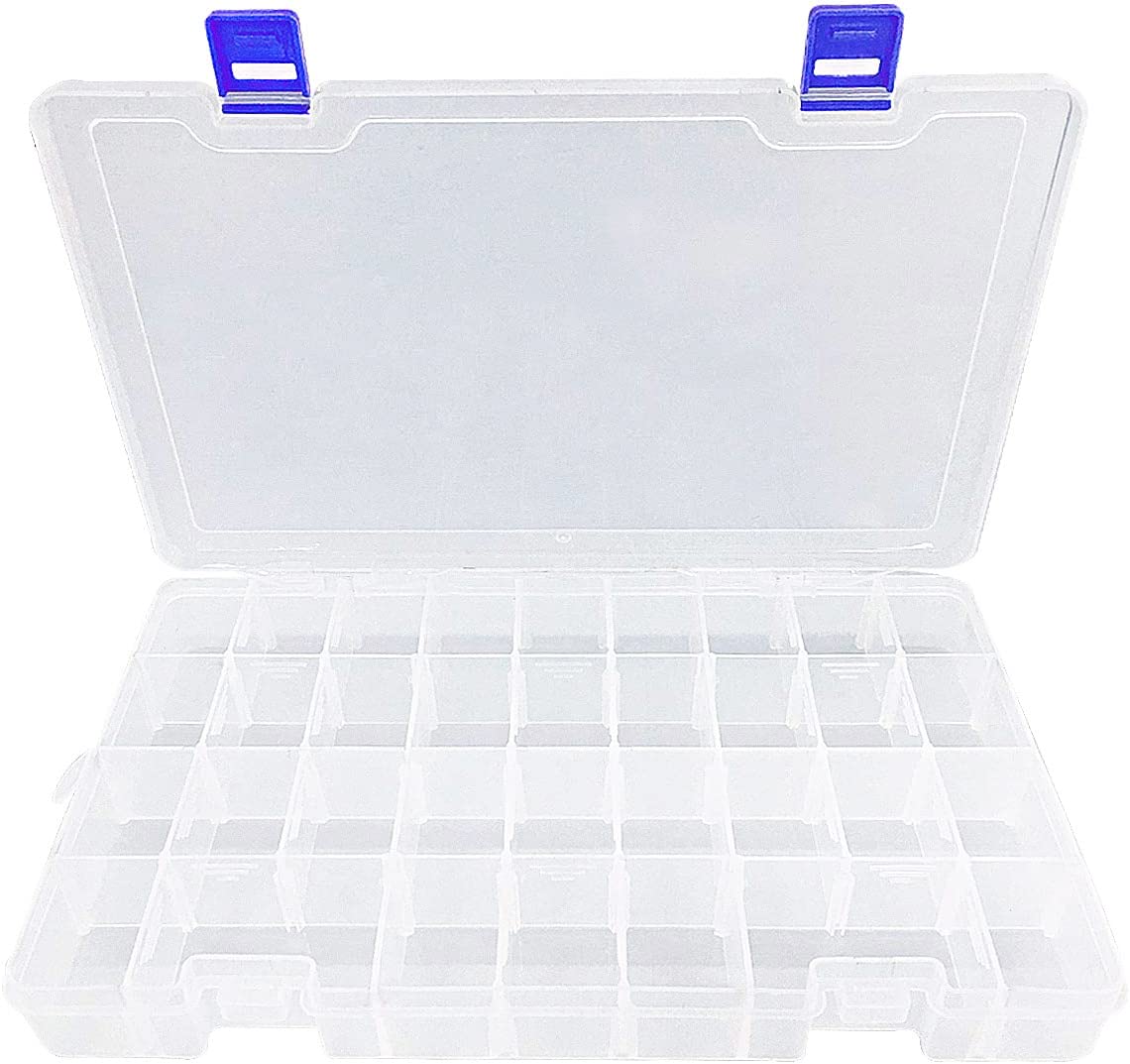 Qualsen Storage Box with Compartments, 34 Grids Plastic Organiser Box with Lids,Bead Organizer Boxes with Adjustable Divider Craft Storage Box for Jewelry Beads Small Accessories(White)