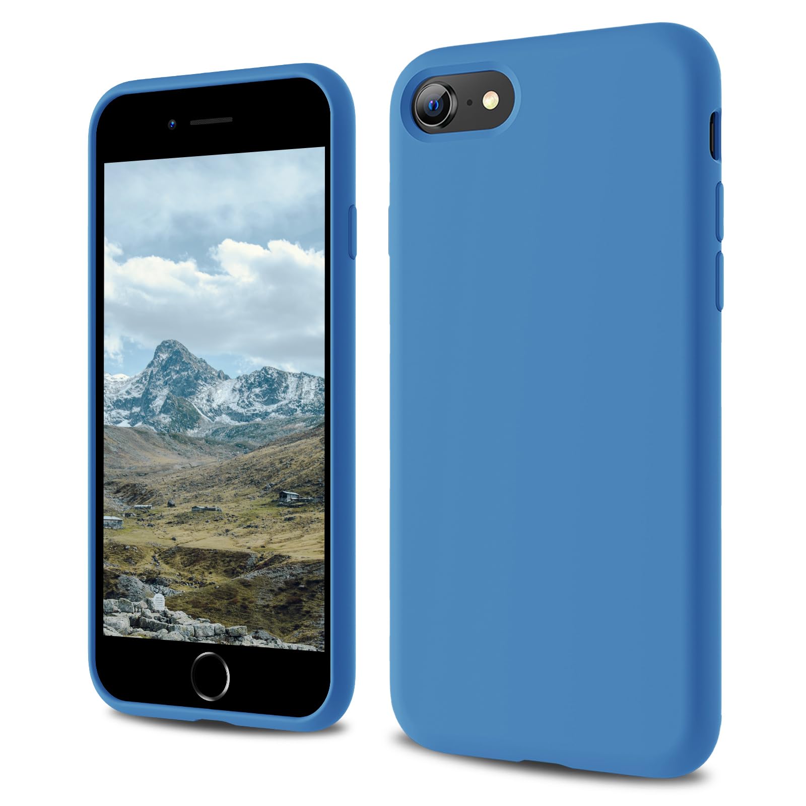 CALOOP Designed for iPhone SE Case 2020/2022, iPhone 8/7 Case, Liquid Silicone Full Body Protective Covered Silky-Soft Anti-Scratch Gel Rubber Slim Shockproof Cover 4.7 inch, Blue — image 1