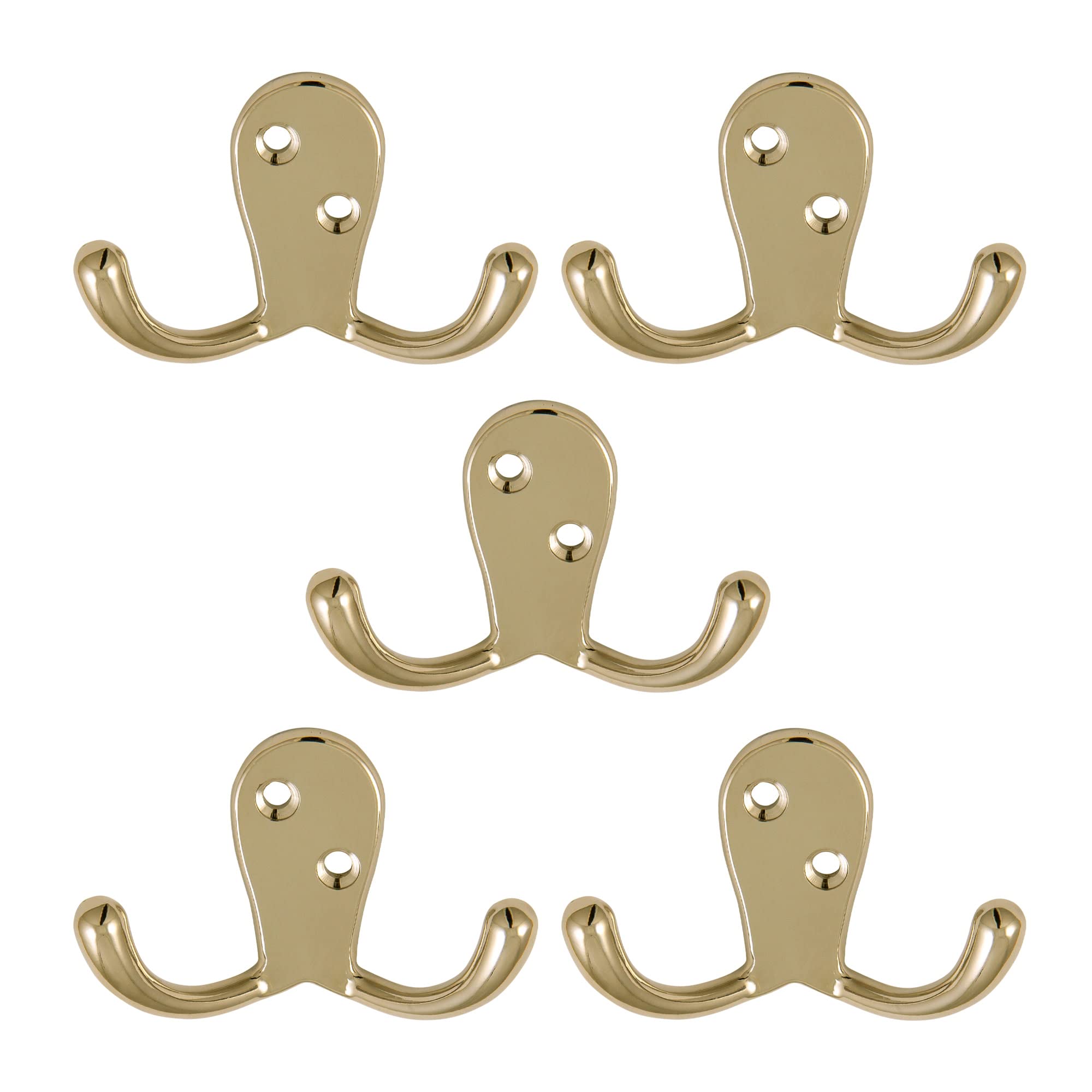 Design House Polished Brass, 5-Pack, Steel, Double Hook Horizontal