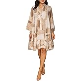 Button Down Dress for Women Long Sleeve Floral Shirt Dresses Oversized Loose V Neck Dressy Blouse Tops Short Mini Dress Summer Swimsuit Swim Cover Up Beach Coverups Vacation Outfits Brown, 2XL