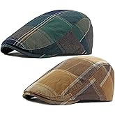 2 Pack Men's Newsboy Flat Cap Adjustable Plaid Ivy Gatsby Cabbie Driving Golf Hat Beret