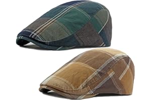 QIANUER 2 Pack Men's Newsboy Flat Cap Adjustable Plaid Ivy Gatsby Cabbie Driving Golf Hat Beret