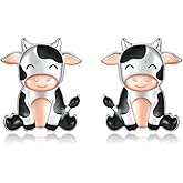 Hypoallergenic 925 Sterling Silver Animals Mushroom Stud Earrings Dog Bunny Pig Cow Otter Deer Ear Studs for Women