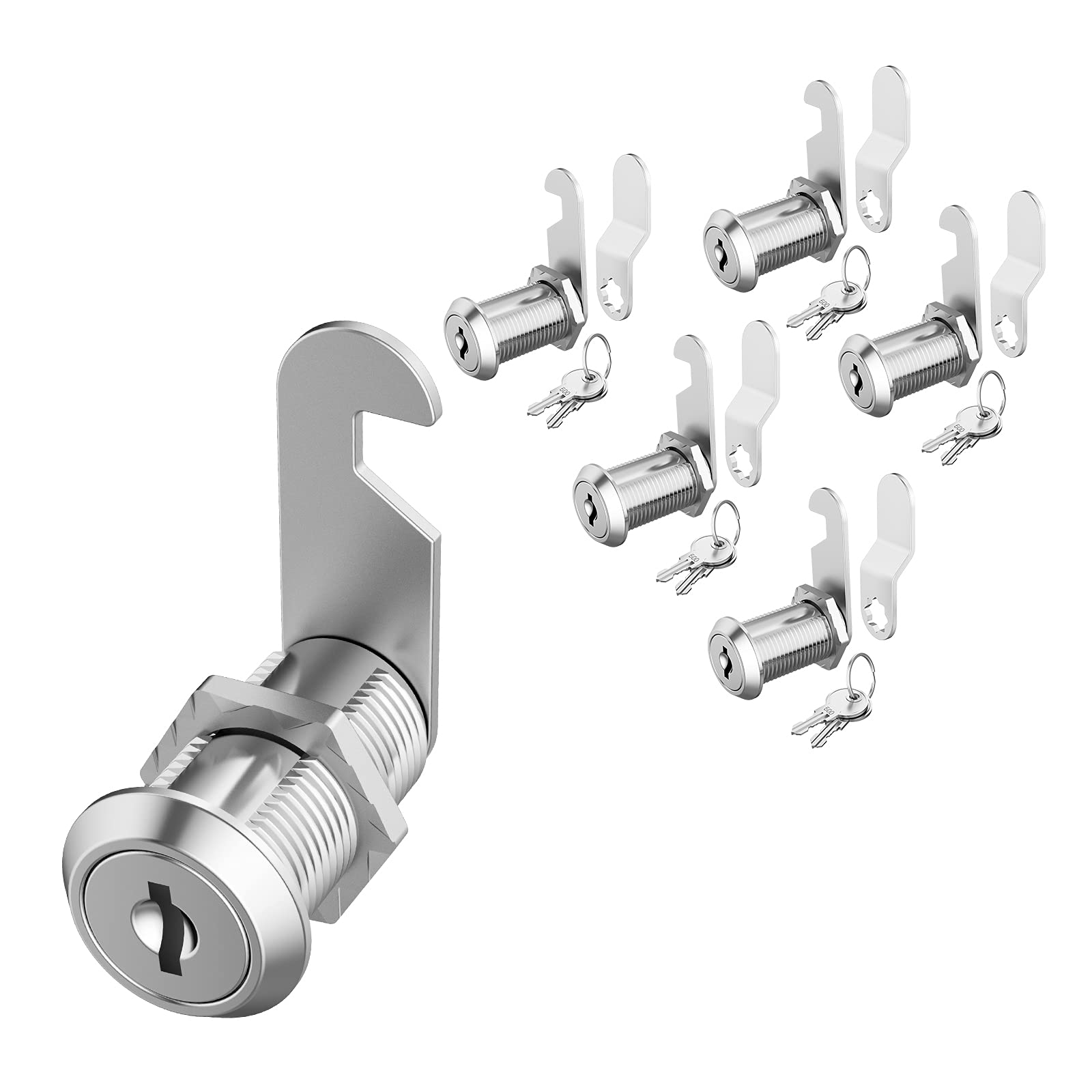 5 Pack Cabinet Cam Locks Keyed Alike, 1-1/8" Cabinet Lock with Key, Rv Locks for Storage Door Secure Files Drawers Mailbox Toolbox Camper Door, Zinc Alloy — image 1