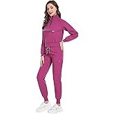 Scrub for Women Set-Long Sleeve Scrub Top with Zipper & Jogger Pants Medical Uniform Suit