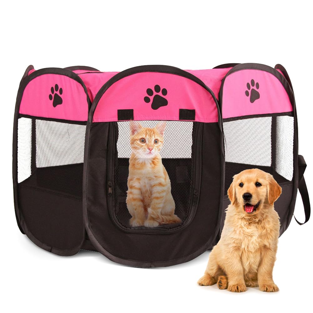 EUBSWA Foldable Playpen for Pets, 74 x 74 x 43 cm, Waterproof Cat Enclosure, Ideal for Dogs Cats Small Animals Indoor Outdoor, Pink