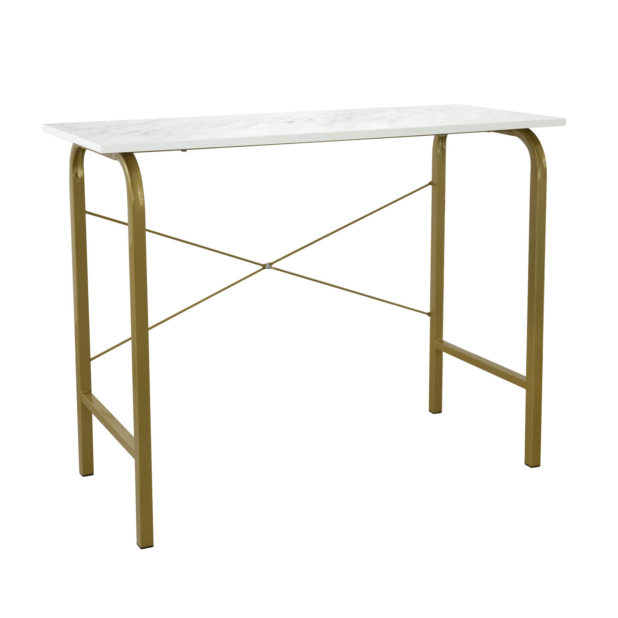 VERSANORA Teamson Home 40″ Bella Modern Wooden Home Office Computer Desk, Study Writing Table or Side Table with White Faux Marble Top and Brass Metal Frame