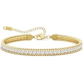 Fullpop Dainty Tennis Bracelets for Women Trendy Set, 14K Gold/Silver Plated Bracelets for Women Tennis Bracelet Gold Diamond Bracelets Anthropologie Jewelry Christmas Valentine's Day Gifts for Women