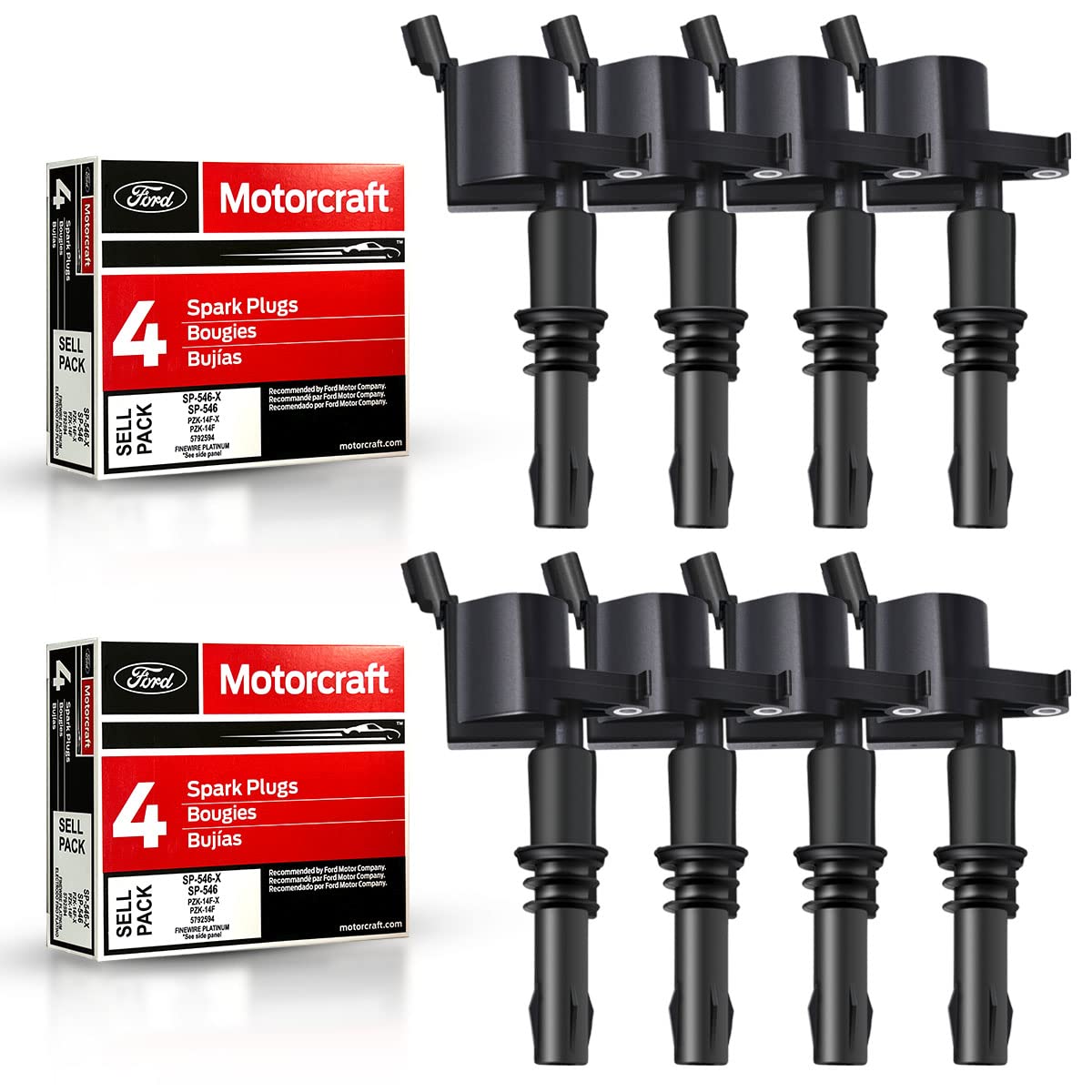 Photo 1 of MAS Set of 8 Straight boot Ignition Coil Pack DG511+8 Motorcraft Platinum Spark Plugs SP515 SP546 Compatible with Ford Expedition F150 F250 Super Duty Lincoln 3L3E12A366CA C1541 FD508 UF537