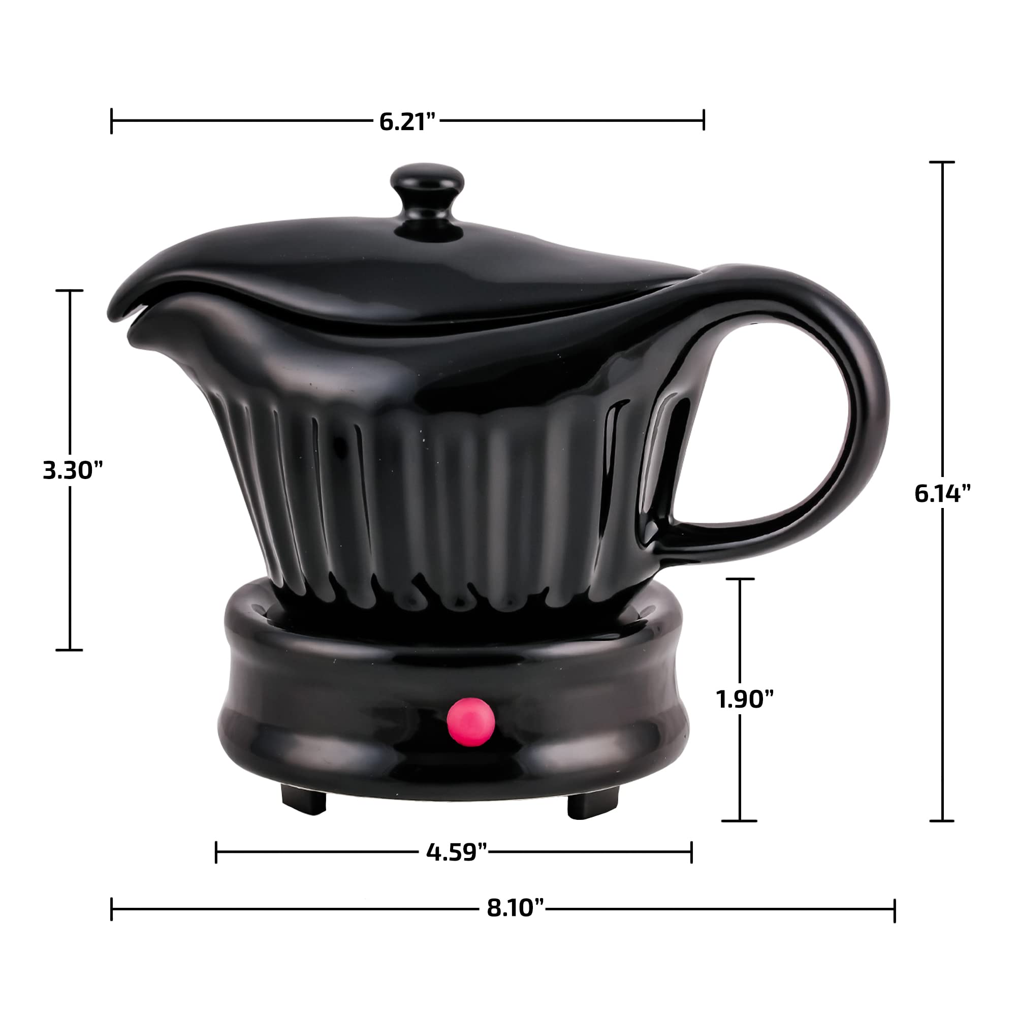 OVENTE Electric Gravy Boat Warmer with Ceramic Pot and Lid, Detachable Warming Base and Easy-Pour Spout, 13.5 Ounce Ideal for Small Parties, Entertaining, Thanksgiving and Holiday, Black FW024589B