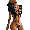 Erotay The Temptress Lingerie One Piece Sexy Black Gray Bodysuit Exotic Costume w/Thong Women’s Teddy Lounge Outfit S-XL