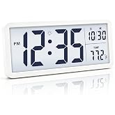 JoFomp 10.5" Large Digital Wall Clock Battery Operated with Backlight, LCD Display Desk Digital Clock with Temperature/Date/Time - 12/24H, Simple Modern Wall Clock for Living Room Decor Bedroom Office