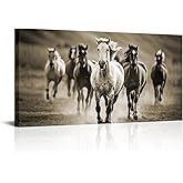 YeiLnm Horse Pictures Wall Decor 7 Horses Running Large Painting Western Art 24"x48"