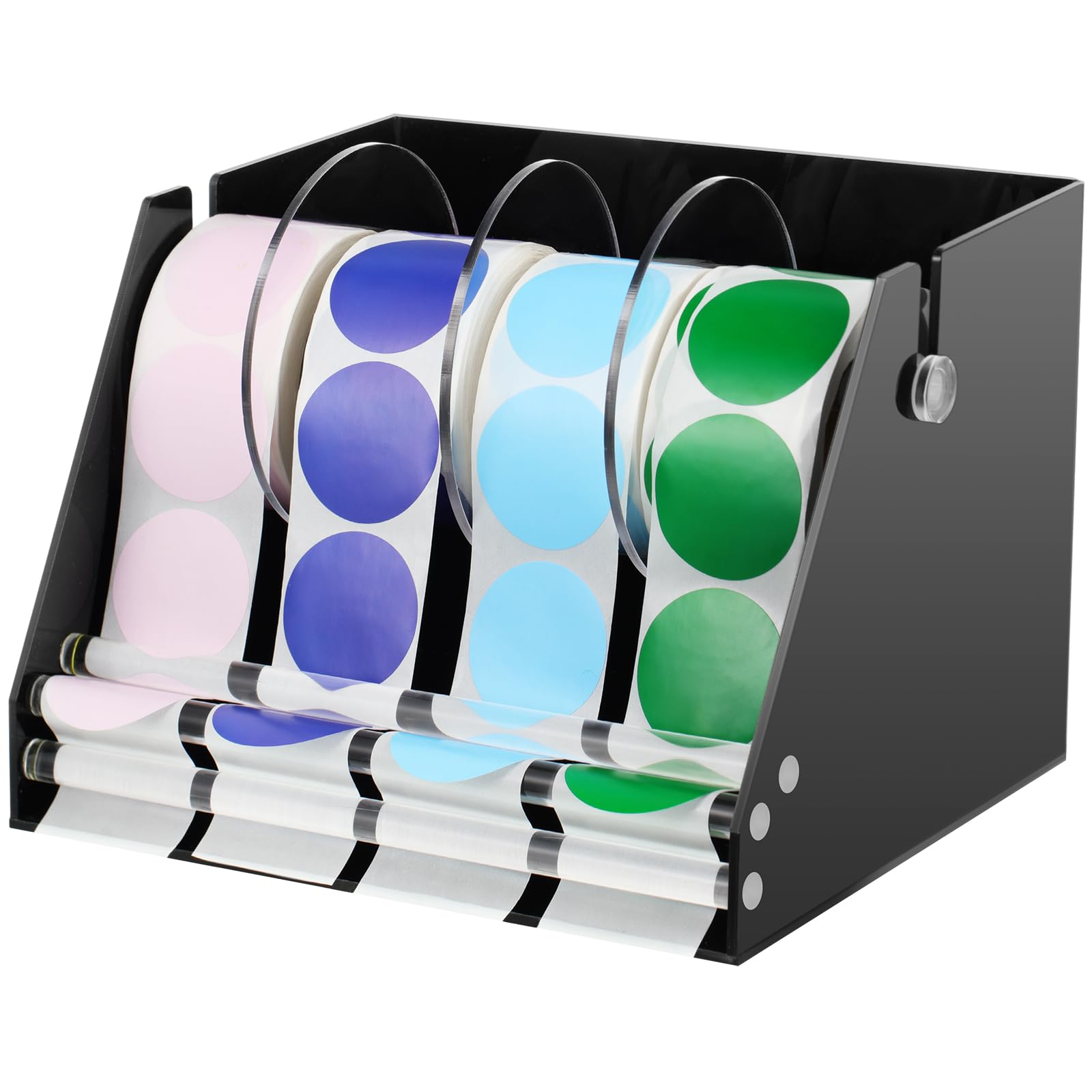Photo 1 of Feifeiya Adjustable Label Dispenser Acrylic Sticker Roll Dispenser Label Roll Holder Multi Use Sticker Holder Organizer Stand for School Gifts and Home Office Desktop(4 Disks)