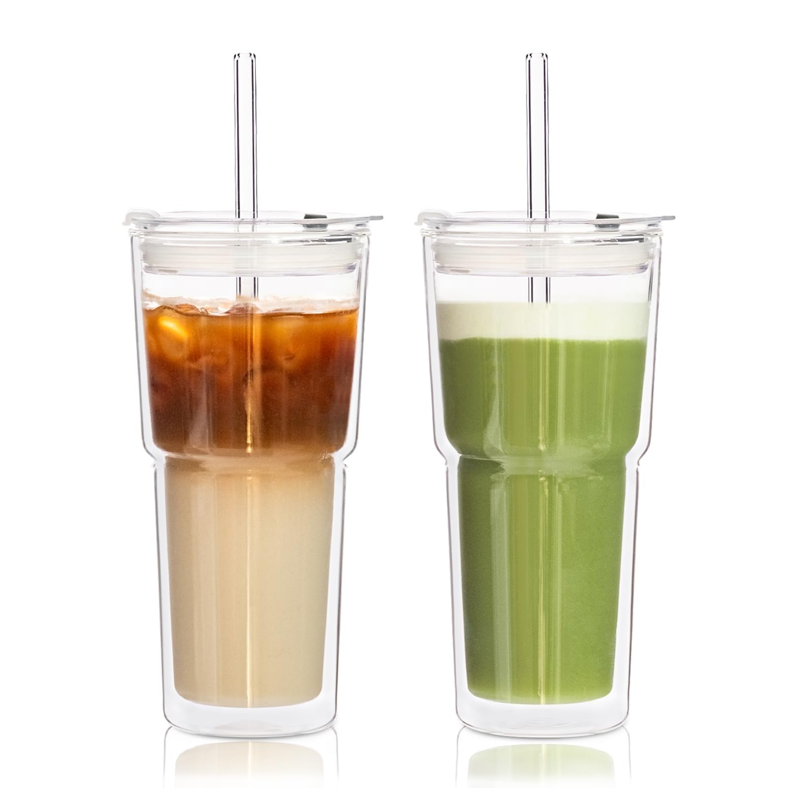 View 1 of ***MISSING PARTS***
KEMORELA 2PCS 20oz Double Wall Glass Tumblers with Lids and Straws – Insulated Borosilicate Glass Matcha Cups for Iced Matcha Latte, Smoothies, Reusable Travel Glass Cups – Leak Proof 2-in-1 Lid